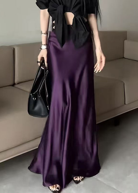 Bohemian Purple Solid High Waist Silk Skirts Summer