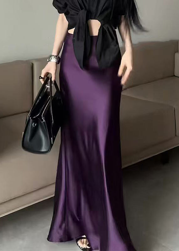 Bohemian Purple Solid High Waist Silk Skirts Summer