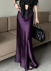 Bohemian Purple Solid High Waist Silk Skirts Summer