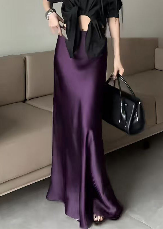 Bohemian Purple Solid High Waist Silk Skirts Summer
