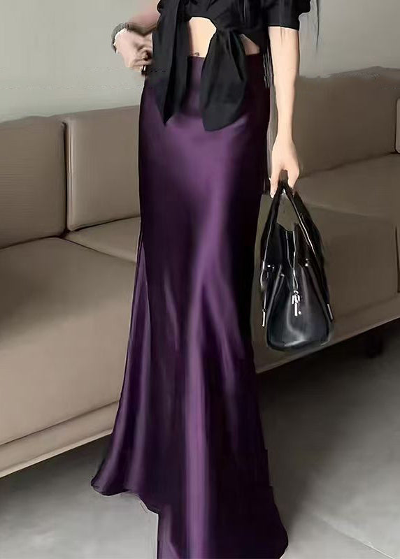 Bohemian Purple Solid High Waist Silk Skirts Summer