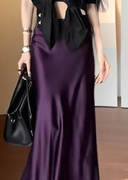 Bohemian Purple Solid High Waist Silk Skirts Summer