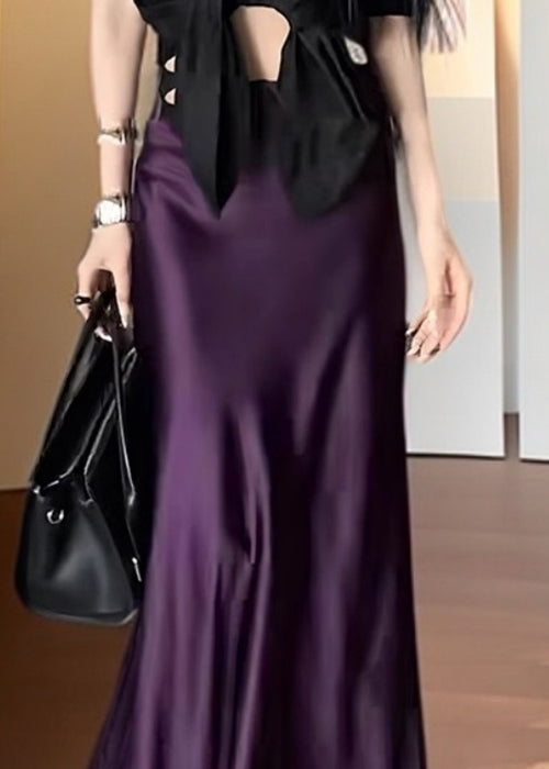 Bohemian Purple Solid High Waist Silk Skirts Summer
