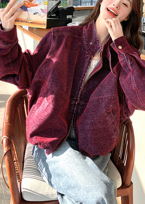 Bohemian Purple Stand Collar Detachable Denim Jacket Spring
