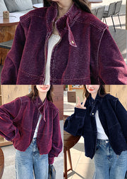 Bohemian Purple Stand Collar Detachable Denim Jacket Spring