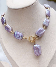 Bohemian Purple Sterling Silver Overgild Pearl Pendant Necklace
