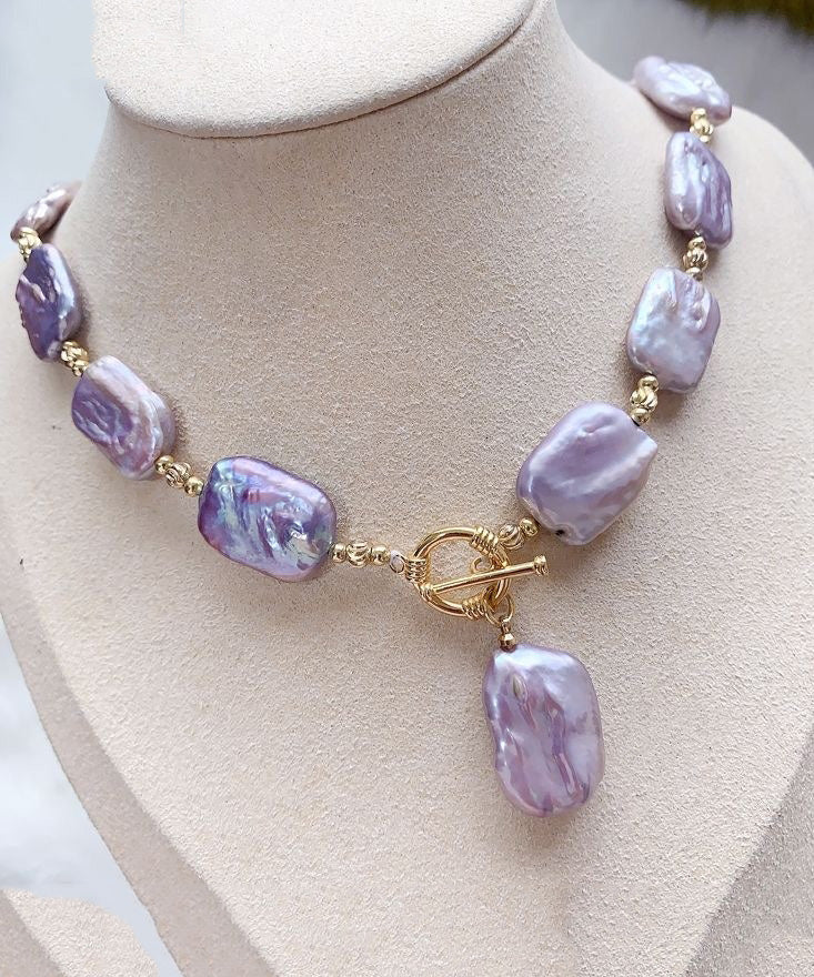 Bohemian Purple Sterling Silver Overgild Pearl Pendant Necklace
