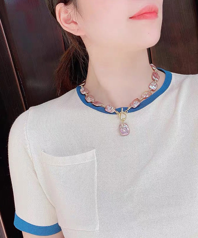 Bohemian Purple Sterling Silver Overgild Pearl Pendant Necklace