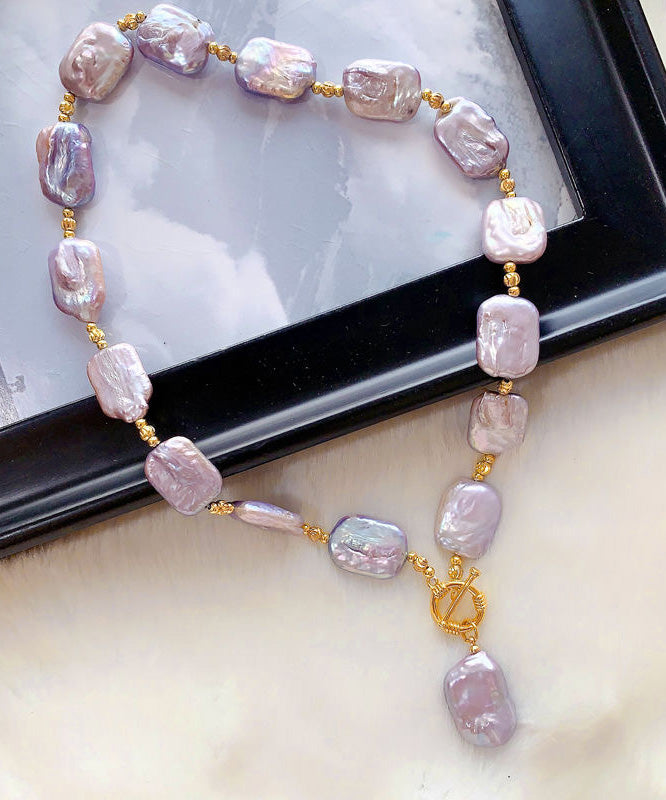Bohemian Purple Sterling Silver Overgild Pearl Pendant Necklace