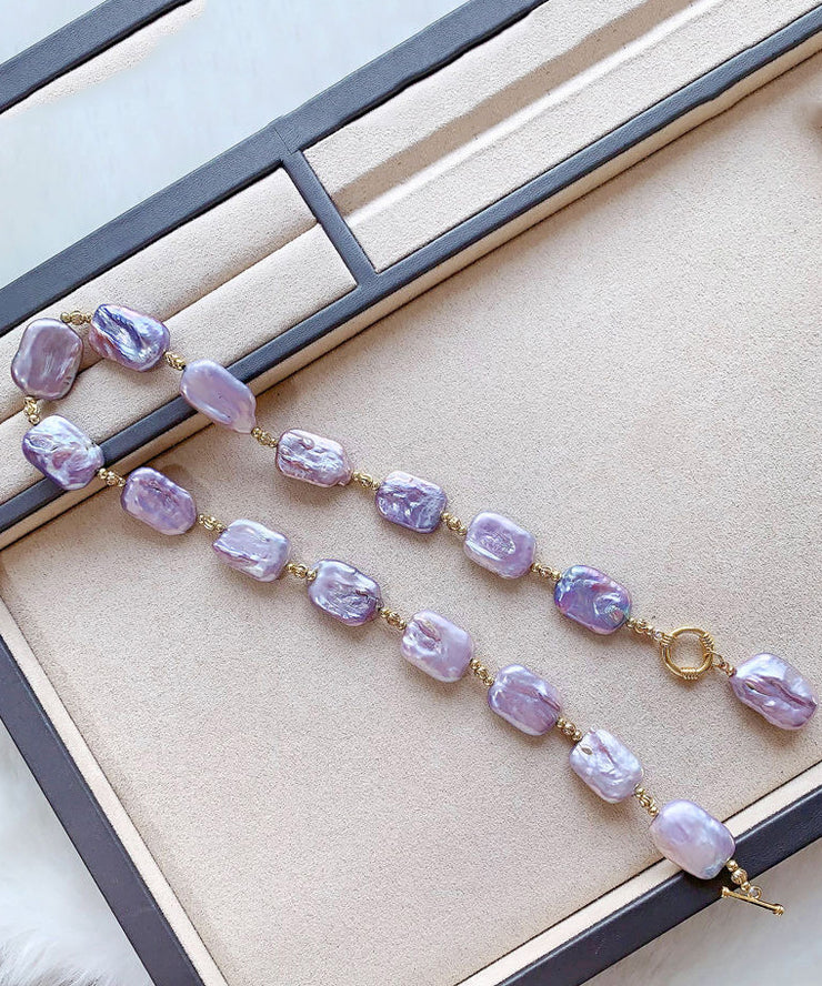 Bohemian Purple Sterling Silver Overgild Pearl Pendant Necklace