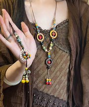 Bohemian Rainbow Nylon Rope Ceramic Beads Pendant Necklace