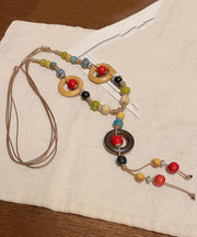 Bohemian Rainbow Nylon Rope Ceramic Beads Pendant Necklace