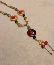 Bohemian Rainbow Nylon Rope Ceramic Beads Pendant Necklace