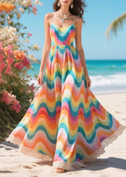 Bohemian Rainbow Striped Chiffon Holiday Dress Summer