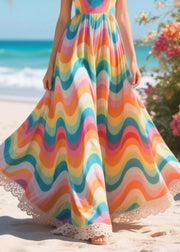 Bohemian Rainbow Striped Chiffon Holiday Dress Summer