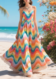 Bohemian Rainbow Striped Chiffon Holiday Dress Summer