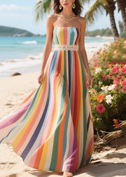 Bohemian Rainbow Striped Chiffon Strapless Dresses Summer