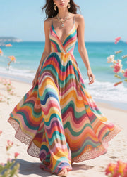Bohemian Rainbow Striped Exra Large Hem Chiffon Sundress Summer