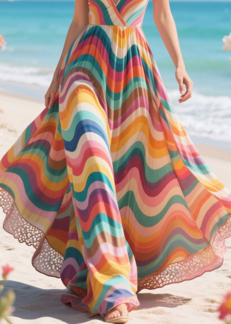 Bohemian Rainbow Striped Exra Large Hem Chiffon Sundress Summer