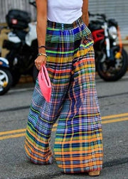 Bohemian Rainbow Striped High Waist Pockets Wide Leg Pants