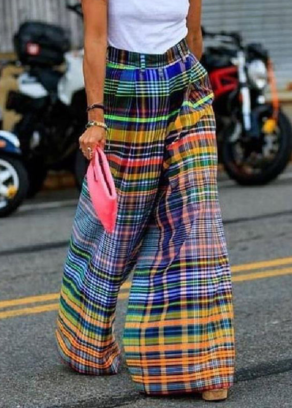 Bohemian Rainbow Striped High Waist Pockets Wide Leg Pants