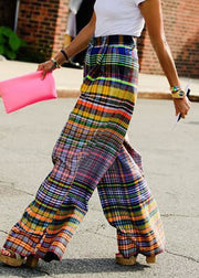 Bohemian Rainbow Striped High Waist Pockets Wide Leg Pants