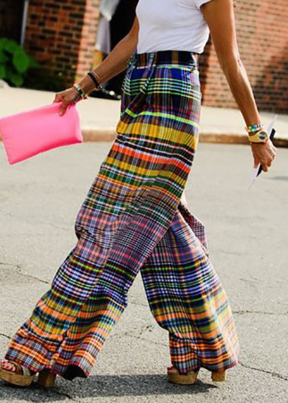 Bohemian Rainbow Striped High Waist Pockets Wide Leg Pants