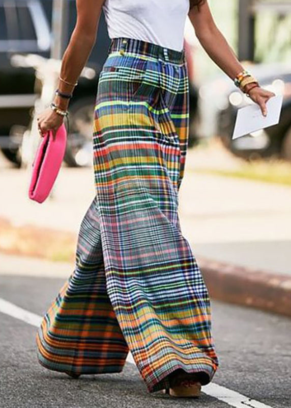 Bohemian Rainbow Striped High Waist Pockets Wide Leg Pants