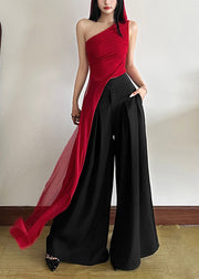 Bohemian Red One Shoulder Asymmetrical Design Tulle Vests Summer