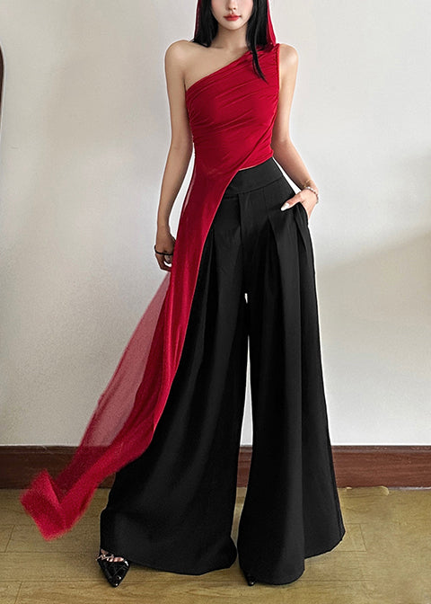 Bohemian Red One Shoulder Asymmetrical Design Tulle Vests Summer