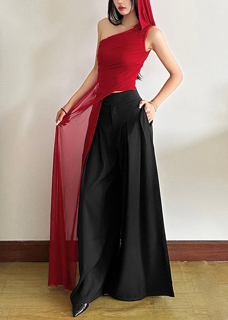 Bohemian Red One Shoulder Asymmetrical Design Tulle Vests Summer