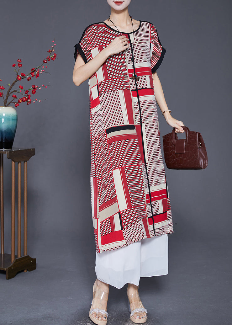 Bohemian Red Oversized Print Silk Long Dress Summer