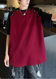 Bohemian Red Patchwork Rivet Cotton Mens Graphic Tees Summer