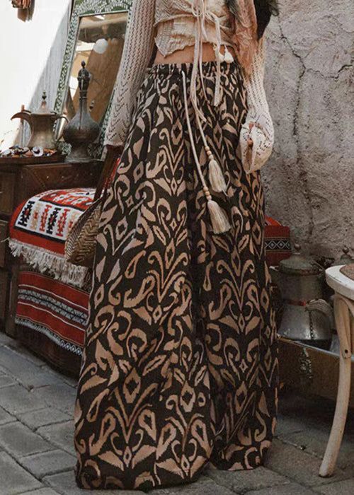 Bohemian Red Print Elastic Waist Silk Pants Summer