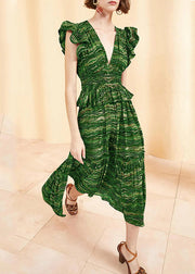 Bohemian Red V Neck Print Cotton Dress Butterfly Sleeve