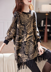 Bohemian RedTassel Patchwork Cotton Knit Sweater Tops Batwing Sleeve