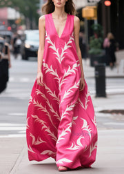 Bohemian Rose Oversized Print Silk Maxi Dress Summer