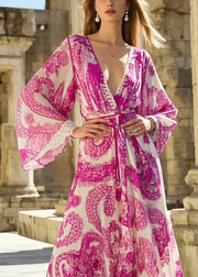 Bohemian Rose Print Exra Large Hem Chiffon Vacation Dresses Spring