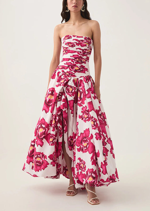 Bohemian Rose Print Front Open Cotton Long Dresses Sleeveless