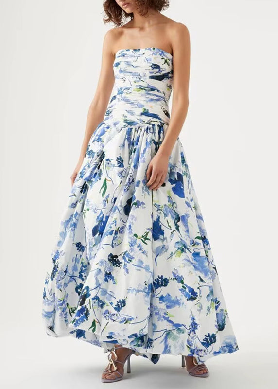 Bohemian Rose Print Front Open Cotton Long Dresses Sleeveless