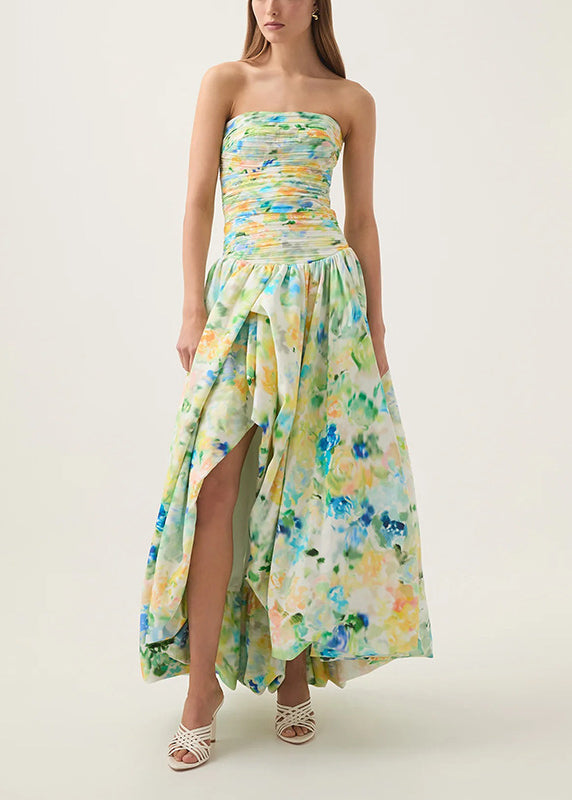 Bohemian Rose Print Front Open Cotton Long Dresses Sleeveless