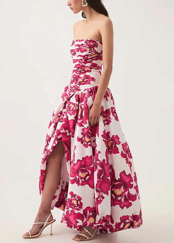 Bohemian Rose Print Front Open Cotton Long Dresses Sleeveless
