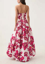 Bohemian Rose Print Front Open Cotton Long Dresses Sleeveless
