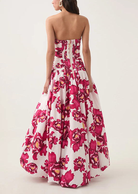 Bohemian Rose Print Front Open Cotton Long Dresses Sleeveless