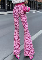 Bohemian Rose Tummy Control Leopard Print Cotton Flared Trousers Summer