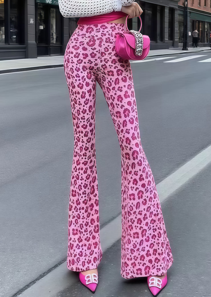 Bohemian Rose Tummy Control Leopard Print Cotton Flared Trousers Summer