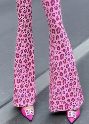 Bohemian Rose Tummy Control Leopard Print Cotton Flared Trousers Summer