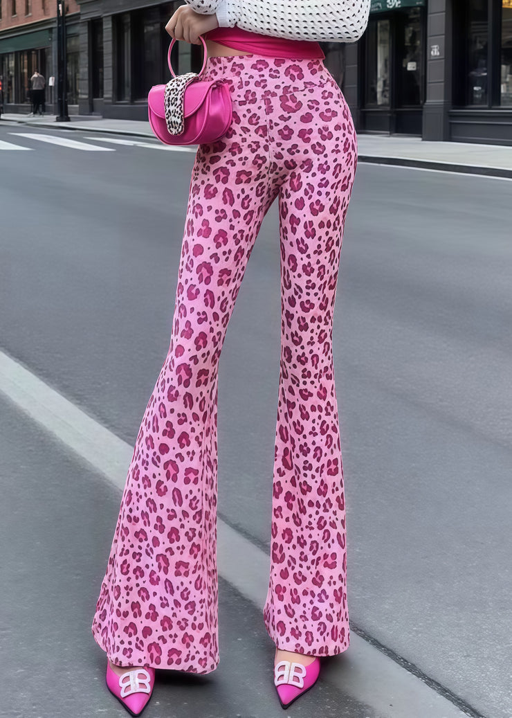 Bohemian Rose Tummy Control Leopard Print Cotton Flared Trousers Summer