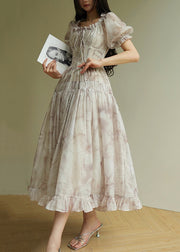 Bohemian Ruffled Print Lace Up Silk Long Dress Summer
