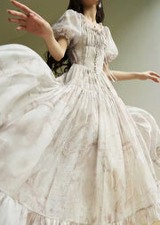 Bohemian Ruffled Print Lace Up Silk Long Dress Summer
